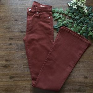 High Rise Skinny Flared Jeans in Burnt Russet